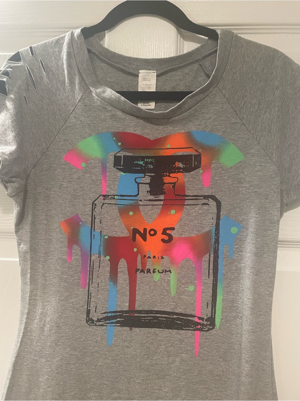 Gray Graphic Midi Dress with CC logo and Colorful Perfume Bottle Print